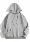 Kadın 3 İplik Pamuklu  Kapşonlu Sweetshirt - Gri