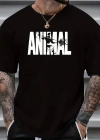 ANIMAL Desen Baskı Erkek Oversive Tişört Grafik Tişört Erkek Outdoor Kıyafetleri - Siyah