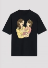 Anneler Gününe Özel Tasarım Anne Kız Baskılı T-shirt - Siyah