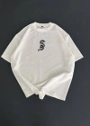 Erkek Baskılı Oversize Bisiklet Yaka T-shirt - Beyaz
