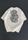 Erkek Baskılı Oversize Bisiklet Yaka T-shirt - Beyaz