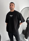 ERKEK Baskılı Oversize Bisiklet Yaka T-shirt - Siyah