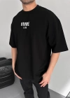 ERKEK Baskılı Oversize Bisiklet Yaka T-shirt - Siyah
