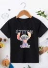 Bisiklet Yaka Kısa Kol Çocuk Baskılı T-Shirt - Siyah