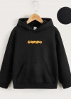 Çocuk Unisex Kapüşonlu Ön ve Arka Garfield Baskılı Sweatshirt - Siyah