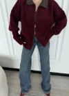 Deri Yakalı Pamuk dokulu Çift Taraflı Çalışan Fermuar Ceket - Bordo