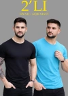 Erkek 2li Bisiklet Yaka Tişört – Kısa Kollu Yazlık Slim Fit Body - Siyah & Açık Mavi