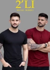 Erkek 2li Bisiklet Yaka Tişört – Kısa Kollu Yazlık Slim Fit Body - Siyah & Bordo