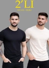 Erkek 2li Bisiklet Yaka Tişört – Kısa Kollu Yazlık Slim Fit Body - Siyah & Ekru