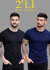 Erkek 2li Bisiklet Yaka Tişört – Kısa Kollu Yazlık Slim Fit Body - Siyah & Lacivert