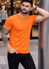 Erkek 2li Bisiklet Yaka Tişört – Kısa Kollu Yazlık Slim Fit Body - Siyah & Turuncu