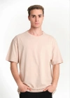 Erkek 24/1 Düz A Kalite Oversize T-shirt - Bej