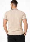 Erkek 2’li Paket Dokuma Triko  Fermuarlı Yakalı Fitilli Kısa Kollu Regular Fit Tişört - Bej & Siyah