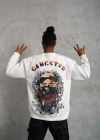 Erkek 3 İplik Gangster Baskılı Sweatshirt - Beyaz