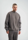 Erkek 3 İplik Pamuklu Yağ Yıkamalı Sweatshirt Double Oversize Bisiklet Yaka Uzun - Füme