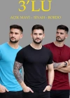 Erkek 3lü Bisiklet Yaka Tişört – Kısa Kollu Yazlık Slim Fit Body - Siyah, Açık Mavi, Bordo