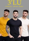 Erkek 3lü Bisiklet Yaka Tişört – Kısa Kollu Yazlık Slim Fit Body - Siyah, Ekru, Hardal