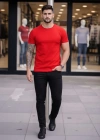 Erkek 3lü Bisiklet Yaka Tişört – Kısa Kollu Yazlık Slim Fit Body - Siyah, Kırmızı, Açık Mavi