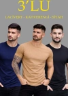 Erkek 3lü Bisiklet Yaka Tişört – Kısa Kollu Yazlık Slim Fit Body - Siyah, Lacivert, Kahverengi