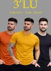 Erkek 3lü Bisiklet Yaka Tişört – Kısa Kollu Yazlık Slim Fit Body - Siyah, Turuncu, Sarı