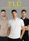 Erkek 3’lü Paket Dokuma Triko Fermuarlı Yakalı Fitilli Kısa Kollu Regular Fit Tişört -