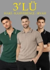 Erkek 3’lü Paket Dokuma Triko Fermuarlı Yakalı Fitilli Kısa Kollu Regular Fit Tişört -