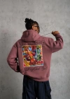 Erkek 93 Dijital Parça Baskılı Kapşonlu Sweat - Gül Kurusu