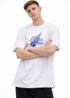 Erkek Asit Yıkamalı Oversize Tişört Future Worlds Baskılı Bisiklet Yaka Kısa Kollu - Beyaz