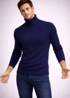 Erkek Balıkcı Yaka Bağazlı Triko Kazak Pamuklu Kalın Fitilli Dokuma Regular Fit - Lacivert