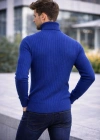 Erkek Balıkcı Yaka Bağazlı Triko Kazak Pamuklu Kalın Fitilli Dokuma Regular Fit - İndigo