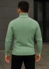 Erkek Balıkcı Yaka Bağazlı Triko Kazak Pamuklu Kalın Fitilli Dokuma Regular - Mint Yeşili