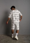 Erkek Baskılı İkili Şortlu Takım - Beyaz