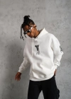 Erkek Baskılı Kapüşonlu Sweat - Beyaz