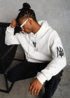 Erkek Baskılı Kapüşonlu Sweat - Beyaz