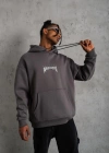 Erkek Baskılı Kapüşonlu ve Kanguru Cepli Sweat- Gri