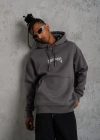 Erkek Baskılı Kapüşonlu ve Kanguru Cepli Sweat- Gri