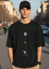 Erkek Baskılı Oversize T-shirt - Siyah