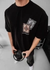 Erkek Baskılı Oversize T-shirt - Siyah