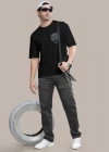 Erkek Baskılı Oversize T-shirt - Siyah