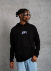 Erkek Baskılı Oversize Üç İplik Kapüşonlu Sweatshirt - Siyah