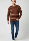 Erkek Bisiklet Yaka Cizgili Triko Kazak yumuşak dokulu Pamuklu ince Dokuma - Kahverengi