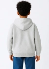 Erkek Çocuk Kapüşonlu Kanguru Çepli Tam Fermuarlı Hırka SweatShirt - Gri