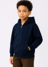 Erkek Çocuk Kapüşonlu Kanguru Çepli Tam Fermuarlı Hırka SweatShirt - Lacivert