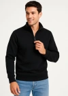Erkek Dik Yaka Sweatshirt Dik Yaka Yarım Fermuarlı 3 İplik Şardonlu Pamuk Kumaş - Siyah
