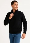 Erkek Dik Yaka Sweatshirt Dik Yaka Yarım Fermuarlı 3 İplik Şardonlu Pamuk Kumaş - Siyah
