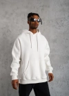 Erkek Düz Kapüşonlu Sweat - Beyaz