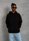 Erkek Düz Kapüşonlu Sweat - Siyah