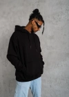 Erkek Düz Kapüşonlu Sweat - Siyah