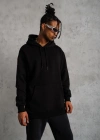 Erkek Düz Kapüşonlu Sweat - Siyah
