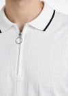 Erkek Fermuarlı Yaka Fitilli Triko Kısa Kollu Regular Fit Tişört - Beyaz
